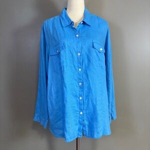 J Jill Love Linen Button Up Shirt Tunic Top 2X Boho Lightweight Casual Colorful